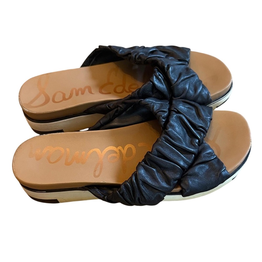 Sam Edelman Adaley Black Leather Ruched Platform Slide Sandals Womens 5.5